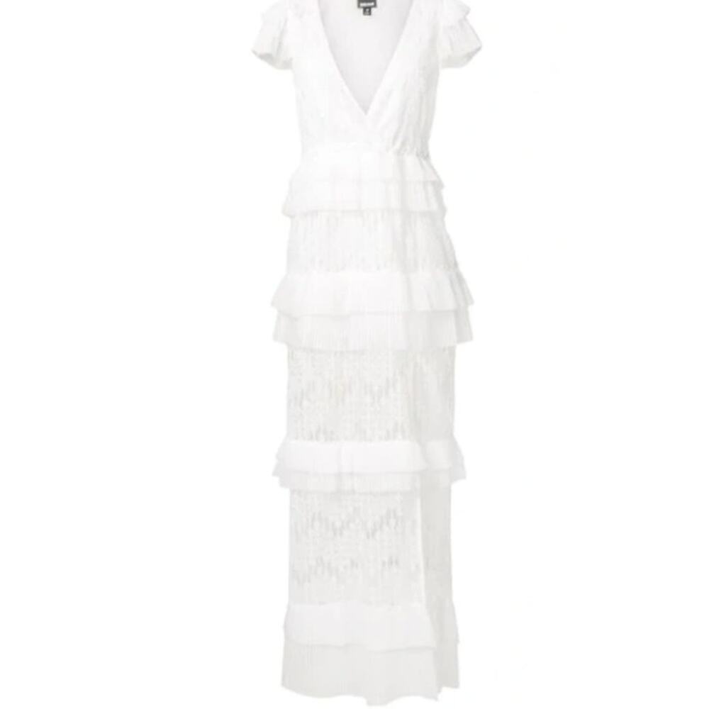 Just Cavalli by Roberto Cavalli Dress White Lace Gown Pleated Flounce